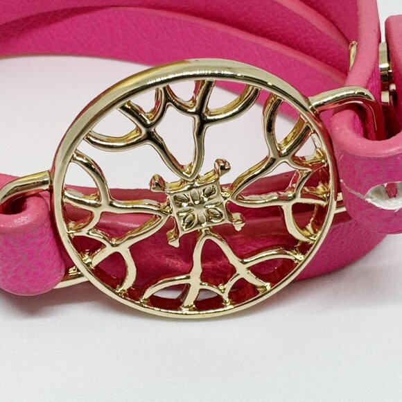 AVON Signature Triple Wrap Bracelet Hot PINK Gold Centre Piece w Box 20 inch - Picture 3 of 3
